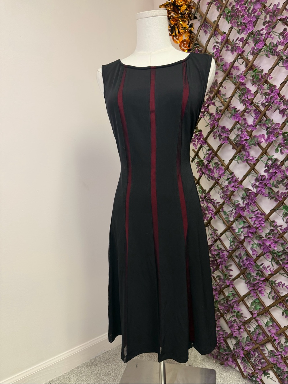 Witchy Vampire Vibed Black Dress with Sheer Panels and Blood Red Peekaboos